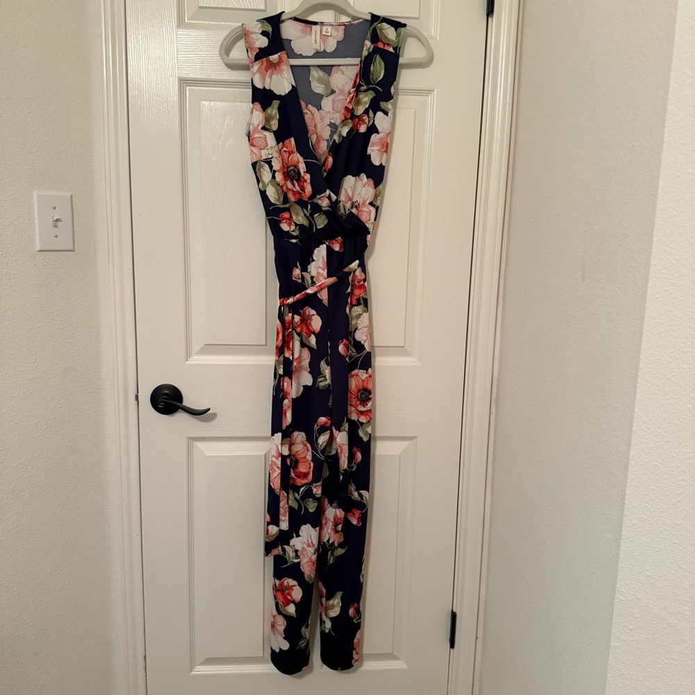 Tacera Blue and Pink Floral romper jumpsuit wedding guest summer